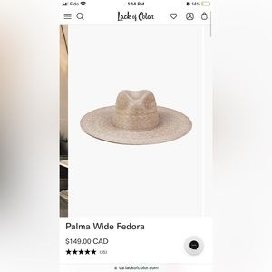 Lack of colour Palma wide fedora hat